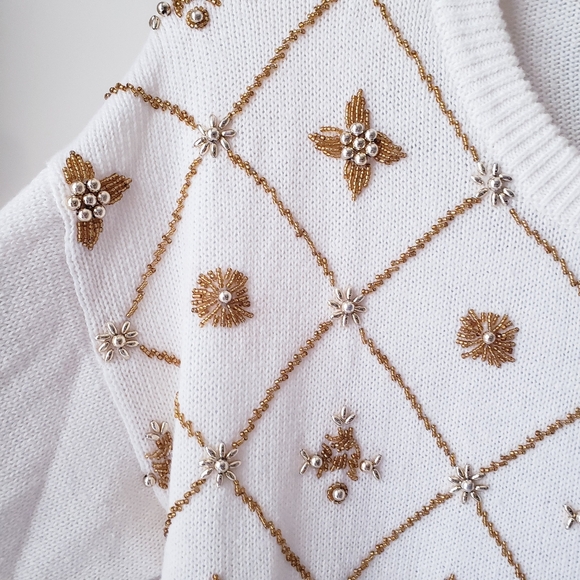 Vintage Victoria Harbour Gold Beaded Knit Sweater - Picture 6 of 15